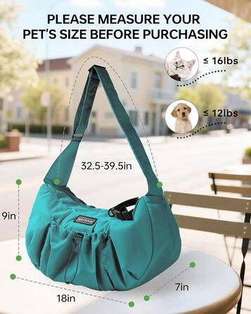 Сумка-переноска для собак та котів, широкі підплічники, регульована, ергономічна, для подорожей та прогулянок, до 5,4 кг (Pfauenblau)