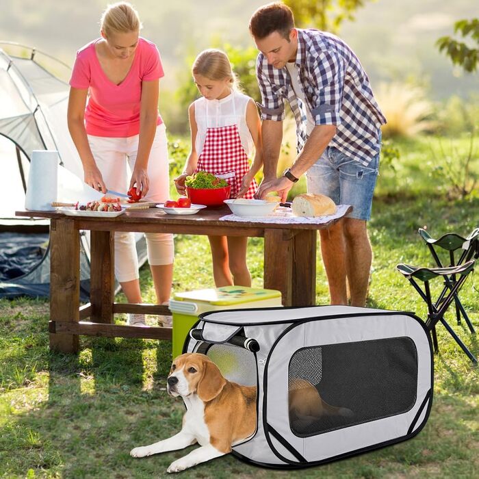 Складана переноска для собак, 92x52x52 см, з двома дверцятами, Pop-Up, Oxford, дихаюча, міцна, для собак та котів до 29.5 кг (сіра)