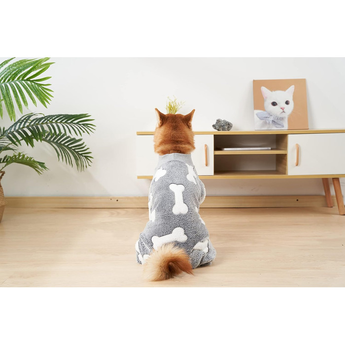 Теплий халат для собак на зиму, фланелевий, для середніх та великих собак, Onesie, колір сірий, розмір XS (довжина спини 38 см, обхват грудей 60 см)