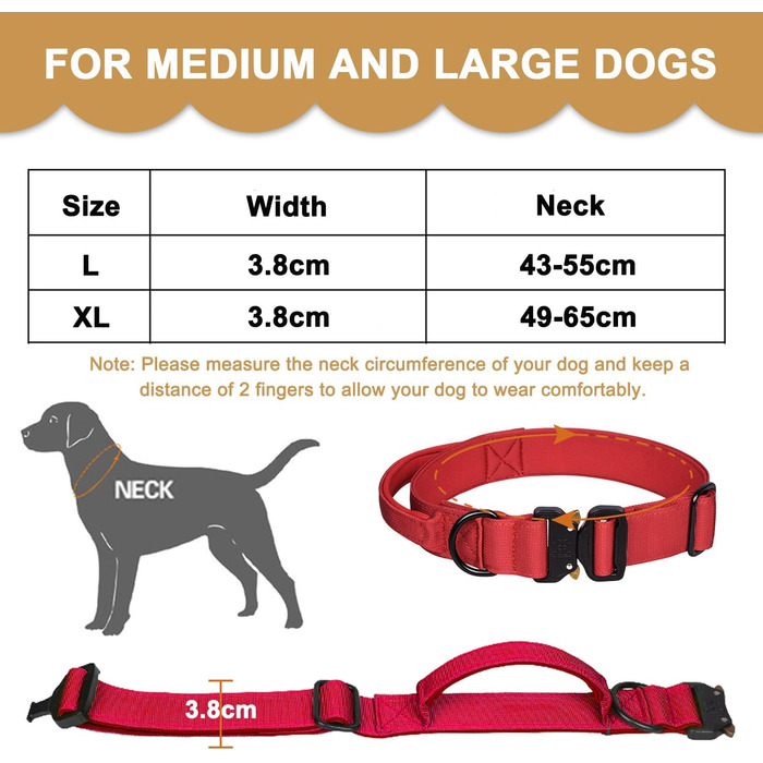 Нашийник для собак Vivi Bear тактичний, регульований, з контролем, нейлон, неопрен, для великих собак, червоний, розмір L