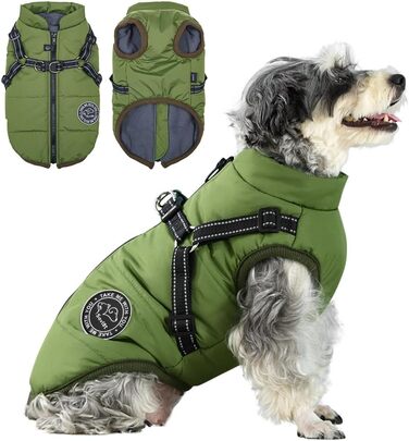 Зимова жилетка для собак - тепла жилетка для собак, бавовна, з нагрудником, зелена, розмір L