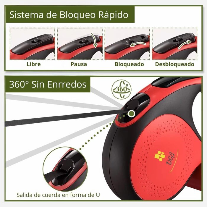 Висувна поводок для собак, 3 м, для малих, середніх та великих собак, ергономічна ручка, до 15 кг, розмір S, червоний