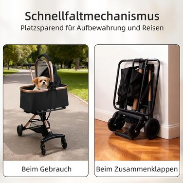 Візок для собак 3 в 1, розкладний, для маленьких собак та котів, знімний кошик, візок для тварин, портативний, сітка, оксфордська тканина, до 20 кг (Темно-зелений) (Чорний)