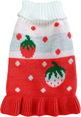Пуловер для собак CHBORCHICEN, класичний в'язаний пуловер з коміром-стійкою, зимовий, теплий, для цуценят, милий пуловер з малюнком 'Полуниця' та 'Серце', червоний, розмір M