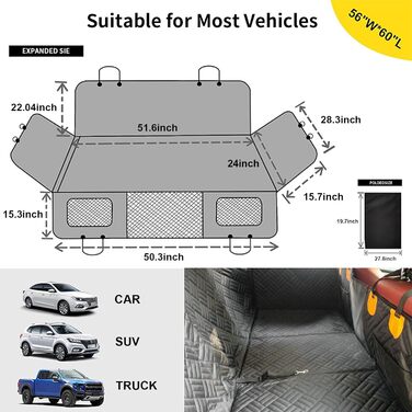 Автомобільний чохол на сидіння для собак, заднє сидіння, подовжувач, жорстка основа, знімний та пральний, водонепроникний, антиковзаючий, з сіткою та кишенею для зберігання, для авто, вантажівки, SUV
