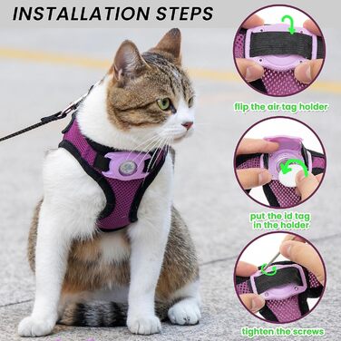 Нашийник для собак з кріпленням для Airtag, для малих собак, цуценят, котів, без натягування, відбиваючий поводок, комплект для прогулянок, тренувань, подорожей, догляду за шерстю, SMALL (обхват грудей: 30-38 см), фіолетовий