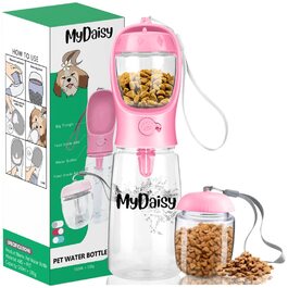 Водяна пляшка для собак на ходу 550 мл з контейнером для корму 100 г - витоку небезпечна водяна пляшка для собак з великим об'ємом, підходить для собак і цуценят, аксесуари для собак в дорогу (рожевий)