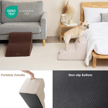 Сходинки для собак EHEYCIGA - 50 см, для маленьких собак, на диван/ліжко, з високощільним губчатим матеріалом, знімний та миючий чохол, антиковзаюча поверхня, 4 сходинки, сірий (40 x 50 x 30 см)