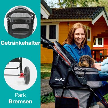 Візок для собак Innopet Buggy Avenue сірого кольору з дощовим захистом