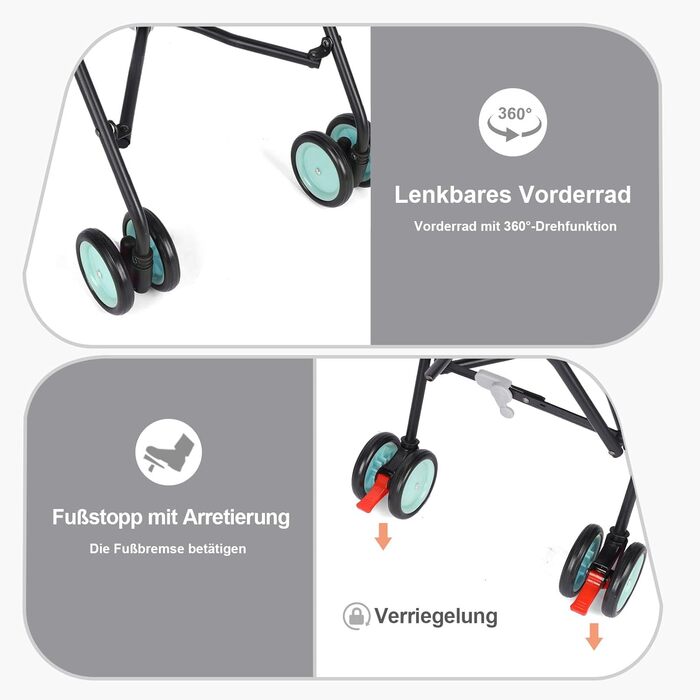 Візок для собак Regenschirm Hundebuggy для маленьких собак 10-9 кг, розкладний, легкий, 4.1 кг, з подвійним плечовим ременем, кошиком для зберігання, тримачем для напоїв, Темно-зелений (Блакитно-зелений)