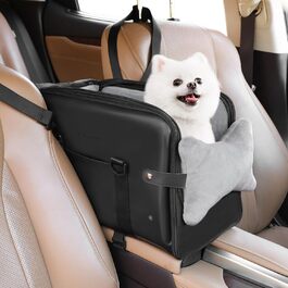 Автокрісло для маленьких собак PetsHome, преміум PU-шкіра, портативне, подвійне кріплення, кишені, м'яка подушка, страхувальний повідець, чорне