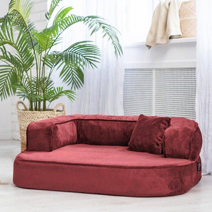 Ортопедичне собаче ліжко Tierlando Sharleen VISCO Plus, 80x60 см, Бордовий, м'яка тканина Тедді