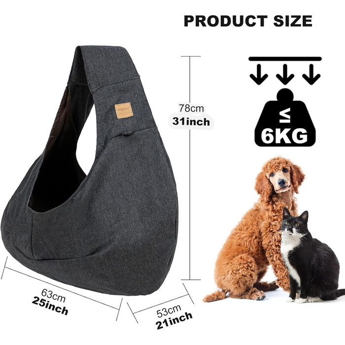PETCUTE Сумка-переноска для собак до 6 кг, сіра, з кишенею та ременем безпеки