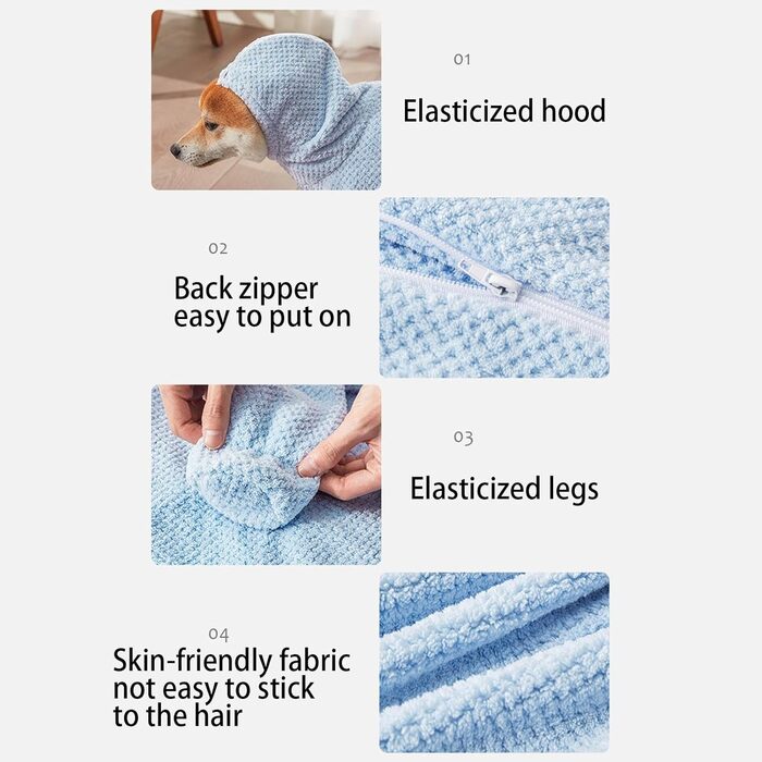 М'який та затишний халат для собак, аксесуари для душу для маленьких собак, швидковисихаючий рушник блакитний XL