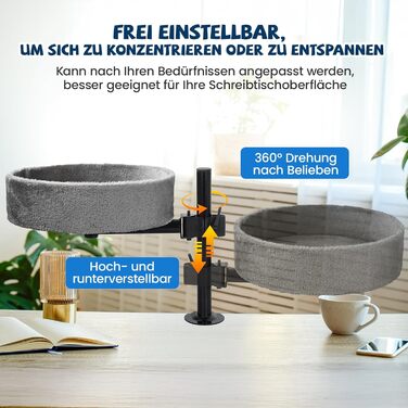 BSWAY Лежанка для кота на стіл - без свердління, 360° обертання, регульована висота. Підвищена котяча лежанка над столом. Тримає кошеня/кота близько, робочий простір чистий. (Темно-сірий, XL)