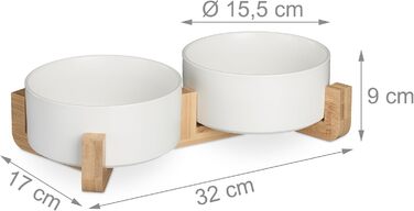 Миска для собак Relaxdays з кераміки, 850 мл, для корму та води, з бамбуковим каркасом, біла