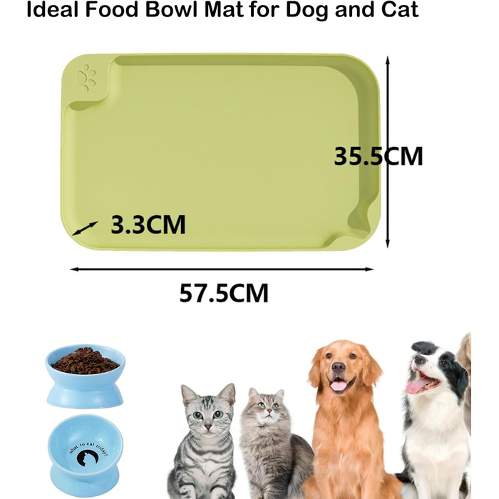 Водонепроникний килимок для годування собак та котів Octonyluck, 57.5x35.5 см, неслизький, легко миється, харчовий, зелений