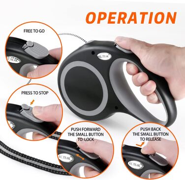 Рулетка для собак EC.TEAK, 9.1 м, для середніх та великих собак до 35 кг, міцна, не заплутується, чорна