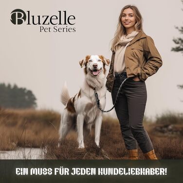Регульований повідець для собак BLUZELLE 3 м, для середніх і великих собак, подвійний, з двома міцними алюмінієвими карабінами, відбивний паракорд з шкіряними вставками, чорний