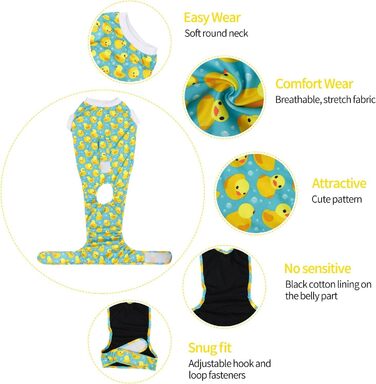 Комбінезон для собак CuteBone Skulls після операції, для котів та собак, запобігає лизанню ран, XS, жовтий качур