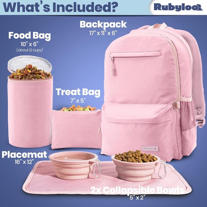 Rubyloo Оригінальний рюкзак для собак Doggy Bag – рюкзак для собак з відділенням для ноутбука, 2 BPA-вільні миски, контейнер для корму, серветка, кишеня для ласощів – сумка-рюкзак для собак та їх власників