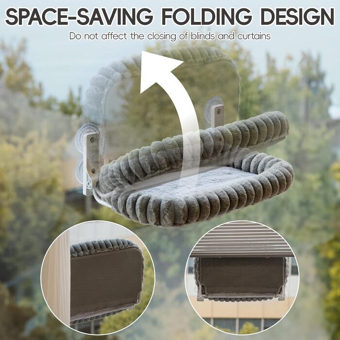 Крісло-лежанка для котів EDAGNY на вікно, м'яке, знімний поворотний чохол, сталеве шасі, до 18 кг (зелений, сірий)