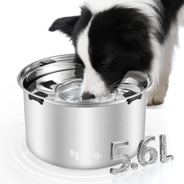 Нержавійна миска для собак великих і середніх порід 5.6л, проти протікання, для води, миска для собак, можна мити в посудомийній машині