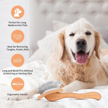 Гребінець для собак з дерев'яною ручкою Slicker для середніх та великих порід (Голден Ретрівер, Лабрадор, Пудель, коти з довгим хутром), видаляє відмерле та підшерсток, з гребінцем – Дуб