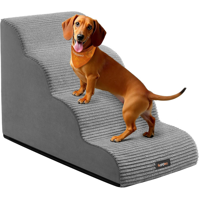 Сходинки для собак Feandrea, 4 сходинки, для маленьких собак, котів, водонепроникні, неслизькі, знімний чохол, сірий PPS004G01