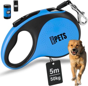 Висувна поводок для собак CORTESPETS® 5м, до 50 кг, блакитний | Високоякісний рулонний поводок