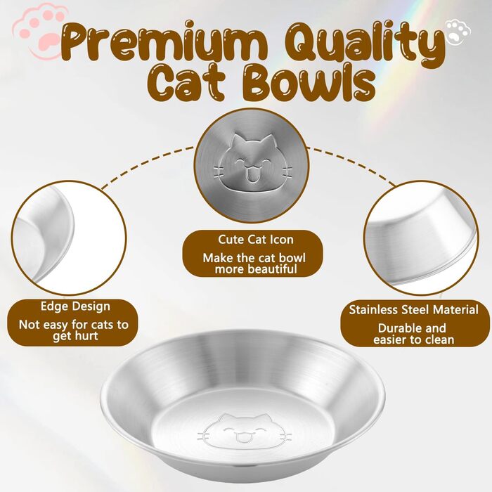 Миски для котів з нержавіючої сталі, 17,3 см, безпечні для вусів, плоскі, для кошенят та дрібних тварин, 2 шт.