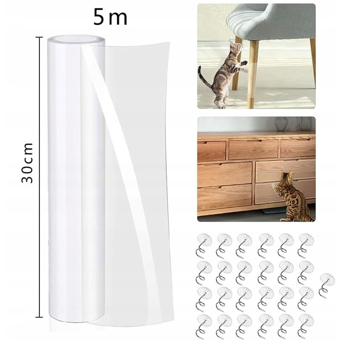 Захисна плівка-накладка для диванів та крісел від кігтів кота, самоклеючий рулон-дряпалка 5м x 30см