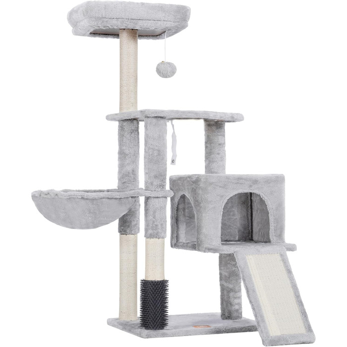 Котячий будиночок Heybly з котячою щіткою, котячий будиночок для домашніх котів з м'якою оксамитовою стійкою, котячий кігтеточки з кошиком, дряпалкою та кігтеточкою, HCT005SG (світло-сірий)
