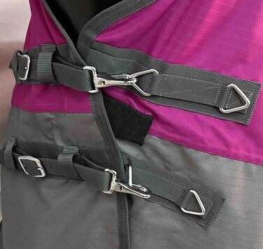 Зимова водонепроникна накидка-ковдра для коней Turnout 600D з флісовою підкладкою та високим коміром, Raspberry/Grey, 155 см