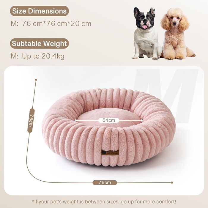 Кругле лежанка для собак MEWOOFUN - м'яке, плюшеве ліжко для маленьких собак та цуценят, рожевого кольору, 76x76x20 см