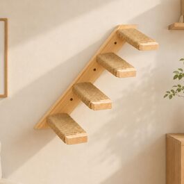 Комплект настінної кігтеточки для котів Katzen Kletterwand: 4 сходинки, 2 майданчики для сну, сосна. Настінна меблі для котів для лазіння, ігор та відпочинку
