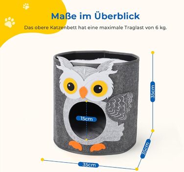 Кігтеточка-будиночок для котів Dripex з 2 поверхів, з фетру, з подушкою, 30 x 35 x 35 см (Сова)