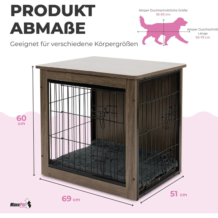 MaxxPet клітка для собак, металева, для малих порід, чорна, з двома дверима, 69x51x60 см, для дому