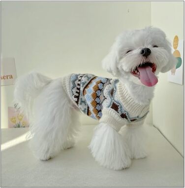 Теплий пуловер для собак на Новий рік, пухкий пуловер для маленьких та середніх собак, для Чихуахуа, Французького бульдога (Бежевий, M)