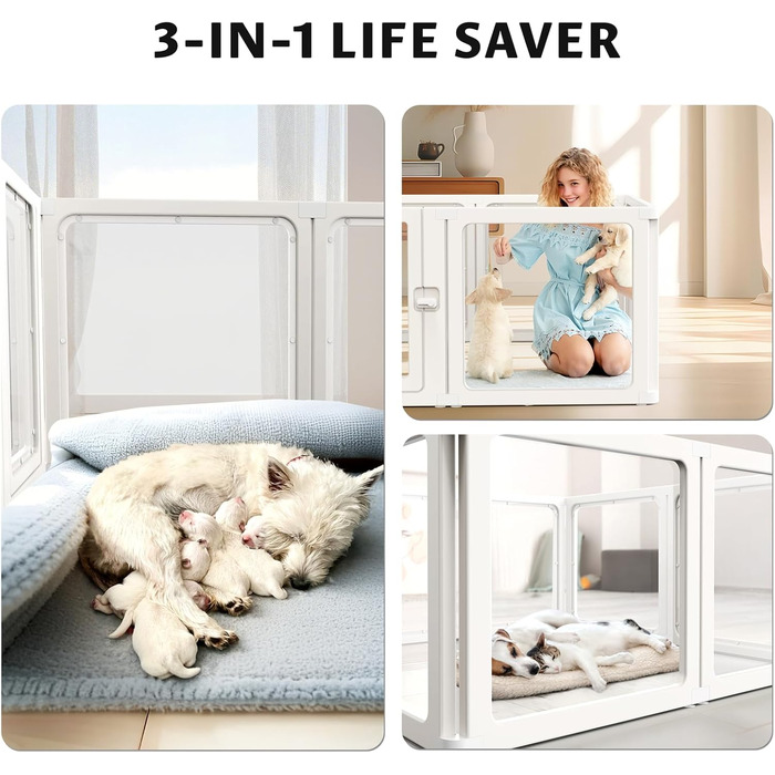 PALOPALO Вольєр XXL з прозорого акрилу для цуценят, собак-матерів та кішок – легка портативна будка для собак з легкою збіркою, дихаюча конструкція для дому