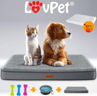 Ортопедичне ліжко для собак Lovpet Cookie XL, антрацит, з мискою і 3 кісточками, знімний і праний чохол, для малих, середніх і великих собак