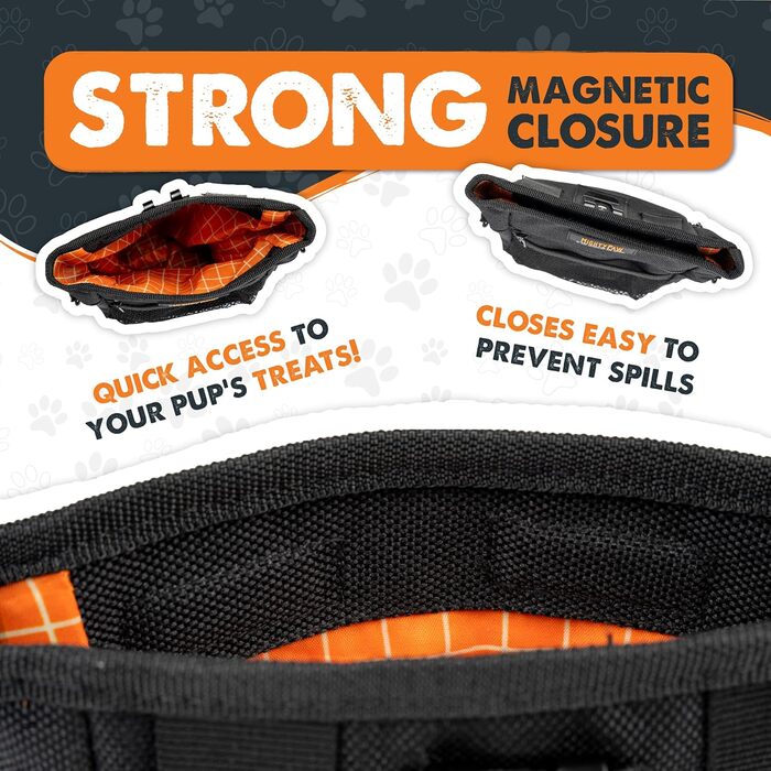 Футляр для ласощів Mighty Paw для собак, 2.0 | Сумка для тренування собак - Лотік для собак - Пет тренінг, сумка для ласощів з ремінцем - Магнітна застібка (Помаранчевий/Чорний)