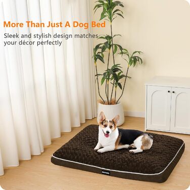 Ортопедичне ліжко для собак, матрац для собак з двошаровим дизайном, миється, знімний кошик для собак, 90 см для собак маленьких та середніх порід, коричневий L 89 x 59 x 10 см, коричневий