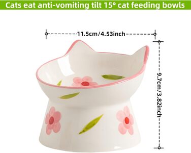 Керамічний годівниця для котів, піднята миска з підставкою, нахилена на 15°, захист шиї, запобігання зворотної течії, для собак та котів (чорний/білий/рожевий/зелений)
