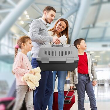 PETCUTE Транспортний бокс для собак та котів: міцний, дихаючий, з зручною ручкою, складний, до 6 кг, сірий+чорний