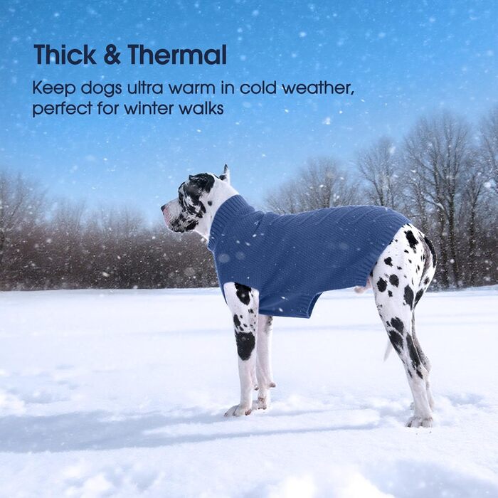 Теплий зимовий светр для собак великих та екстра-великих порід IECOii, блакитний (XXXX-Large, обхват грудей 89.9 см)