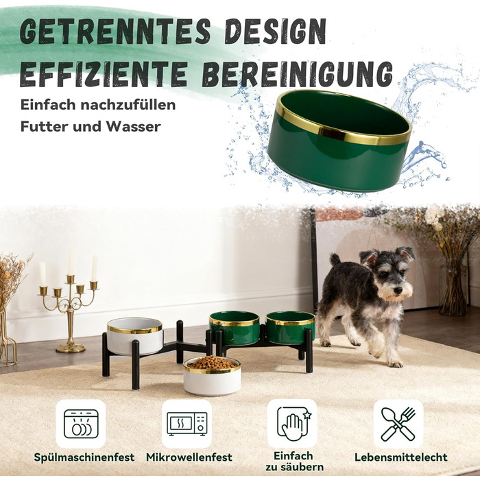 Керамічна годівниця для собак на підставці з нержавіючої сталі - подвійний набір мисок для собак, невеличких та середніх порід - неслизький набір мисок для корму та води - 350г / 660мл - 15см - сірий M сірий