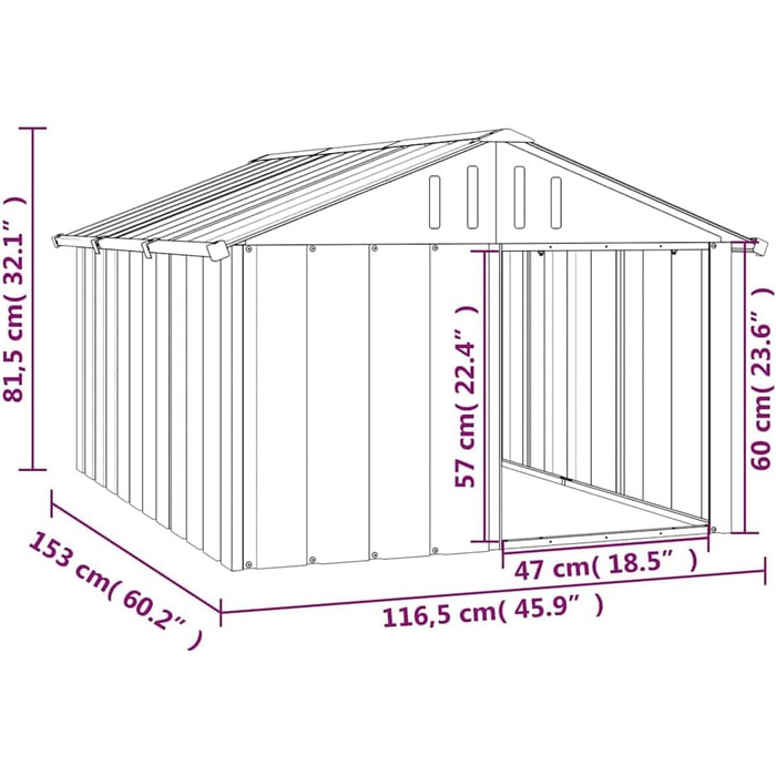 Будка для собаки vidaXL антрацитова 116,5x153x81,5 см, оцинкована сталь