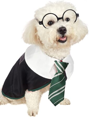 Сорочка для собак на Хелловін Impoosy: костюм кота-чаклуна, мила та м'яка сорочка з окулярами (розмір M, обхват шиї 35,6 см), чорний