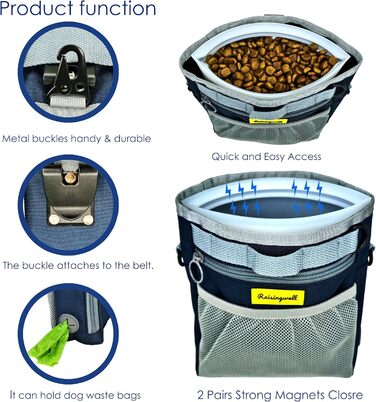 Сумка для ласощів для собак, універсальна сумка для прогулянок з силіконовим кишеньком, мішок для корму для дресирування собак та дозатор ласощів, ідеальна для активного відпочинку на природі (Чорний 4 чашки) (5. Синій 4 чашки)